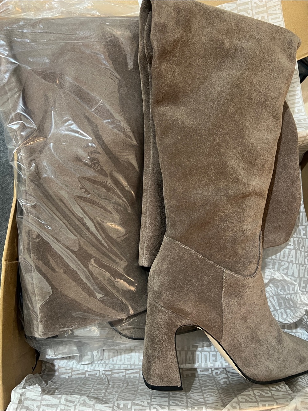 Steve Madden Taupe Suede Over-the-Knee Block Heel Boots